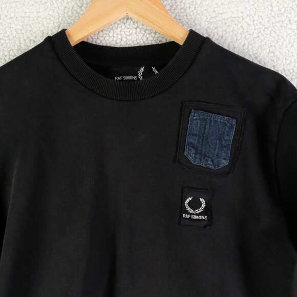 Raf Simons X Fred Perry Sweatshirt Womens  Small Black Sweater Crew Pocket Logo - Picture 2 of 10
